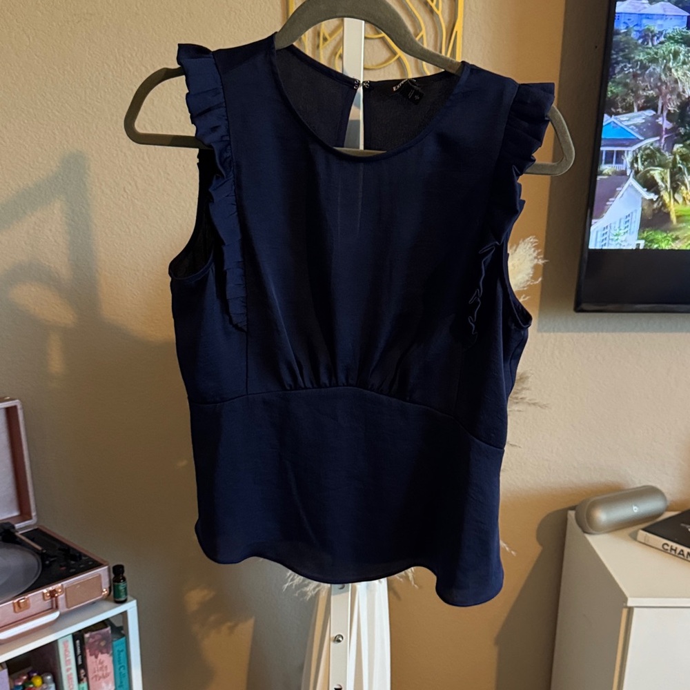 Express Navy Sleeveless Ruffle Top